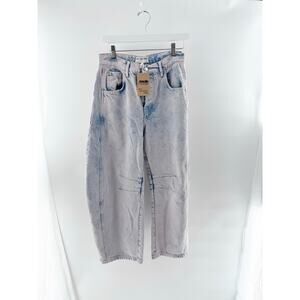 We The Free High Waisted Acid Wash Denim Barrel Ankle Jeans Blue Women's Size 27